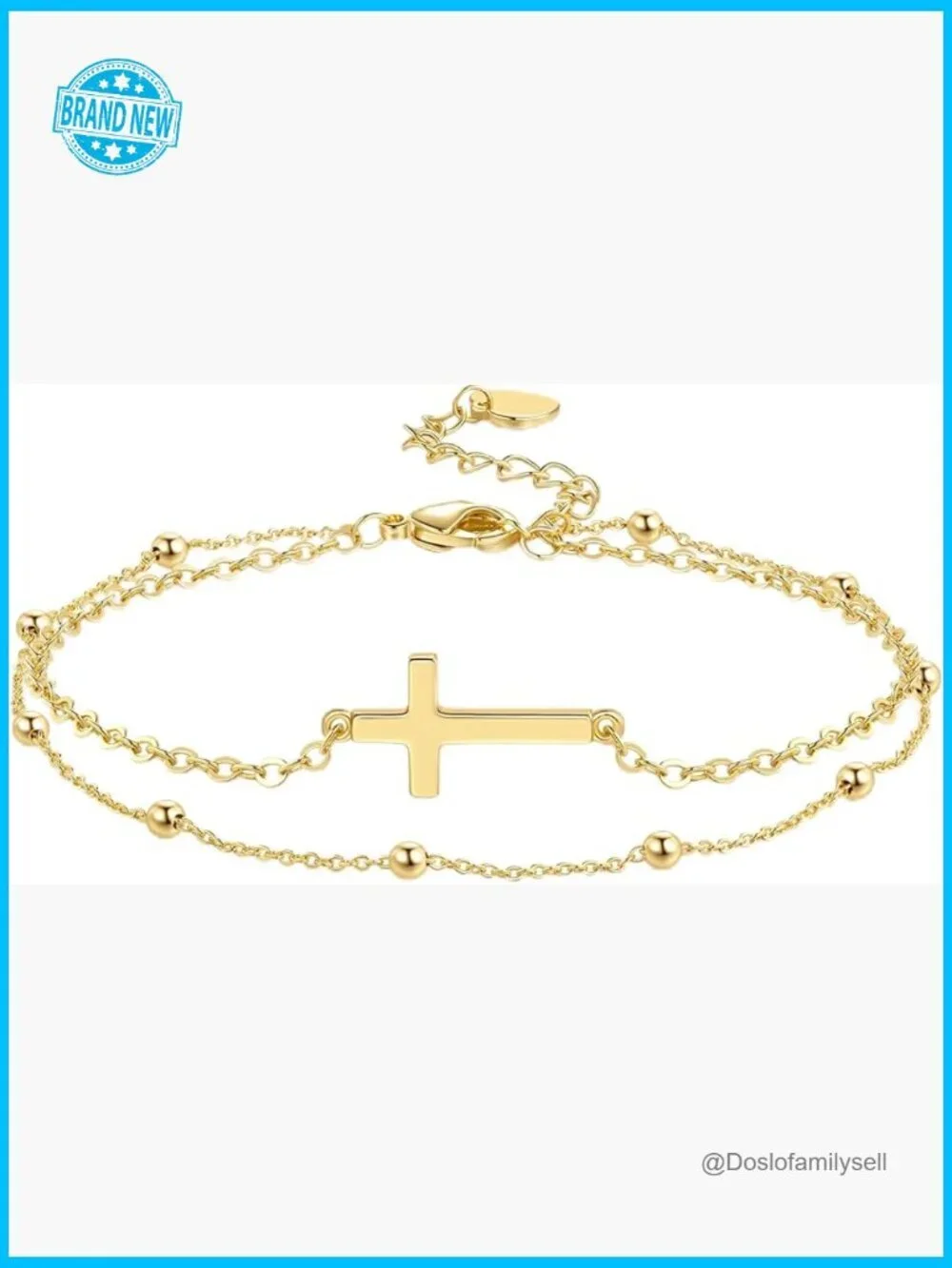 14K Gold Plated Double Chain Bracelet Minimal Cross Accent Layered Elegant